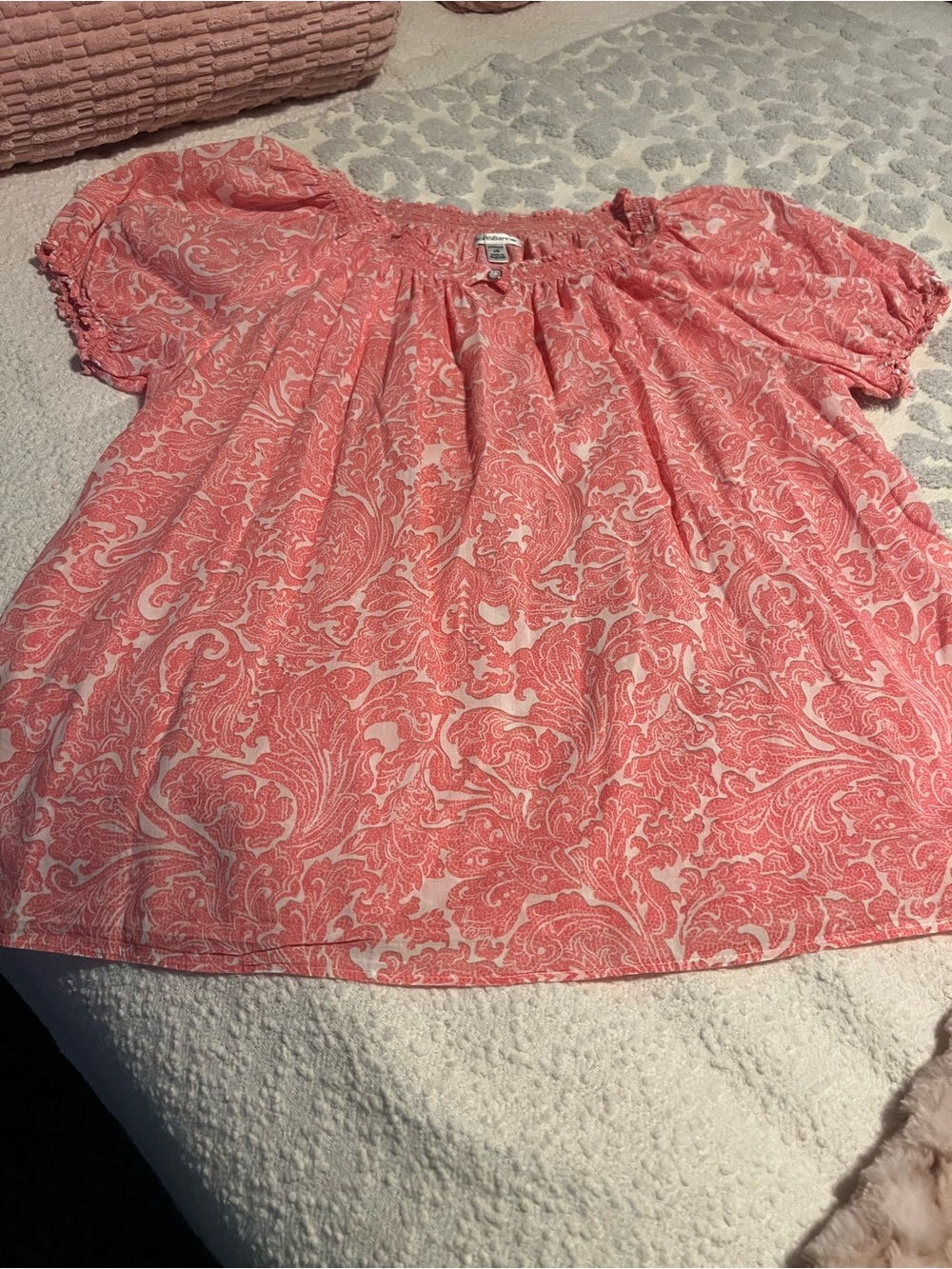 croft & barrow Coral Paisley Short-Sleeve Peasant Top